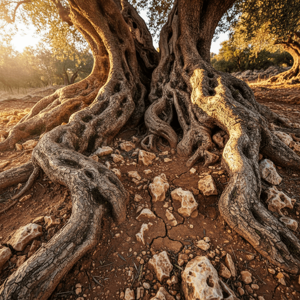 Olive trees on a hillside overlooking the land of Israel
